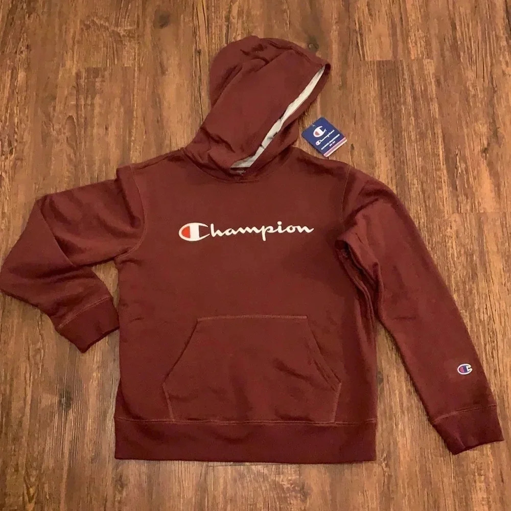 Youth Champion Logo Hoodie Large Maroon NWT